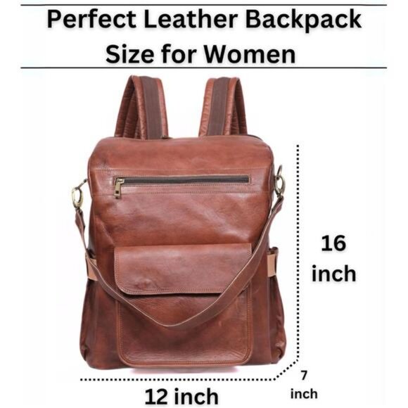 Genuine Leather Laptop Backpack for Women Designer Brown Leather Backpack Purse